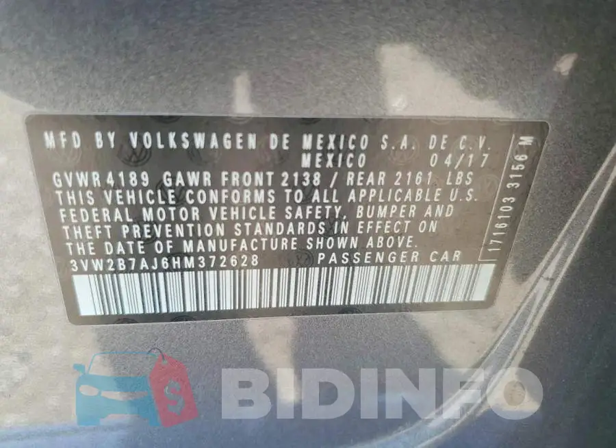 3VW2B7AJ6HM372628 Photo# 13