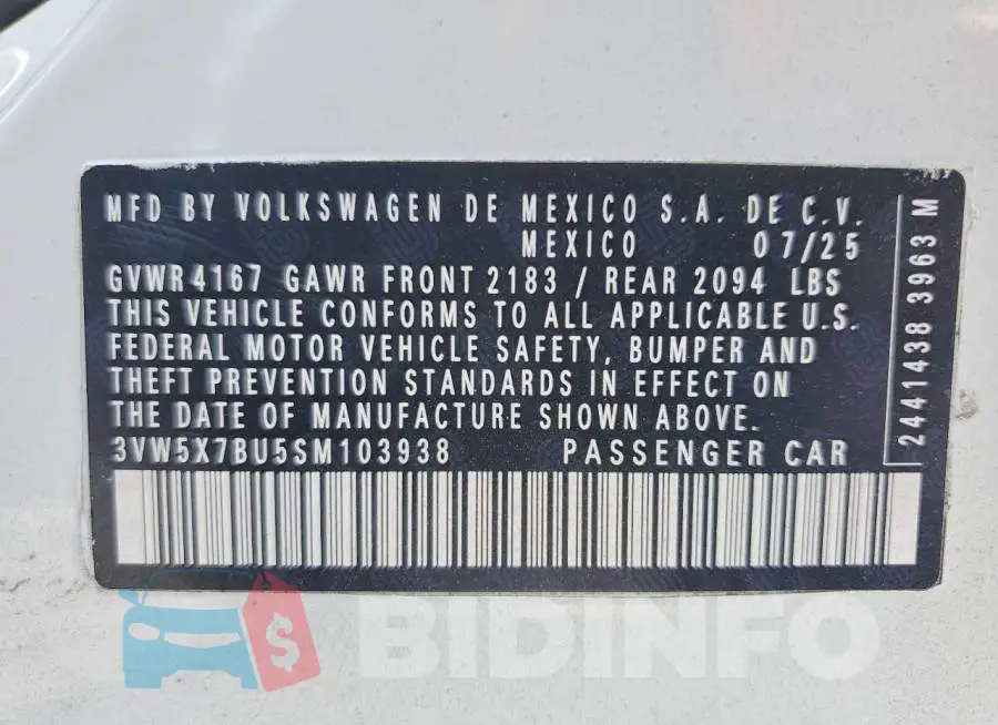 3VW5X7BU5SM103938 Photo# 12
