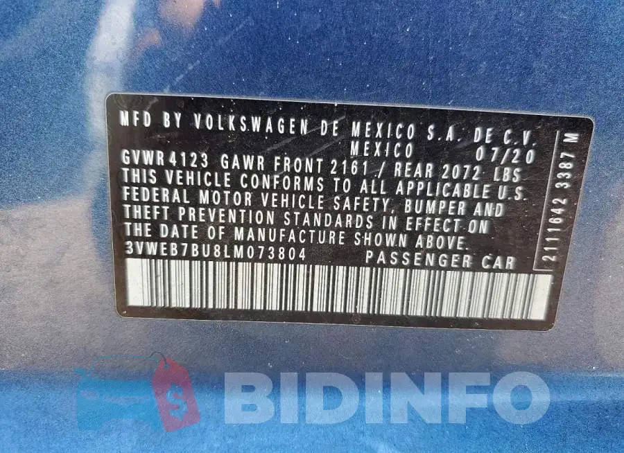 3VWEB7BU8LM073804 Photo# 12