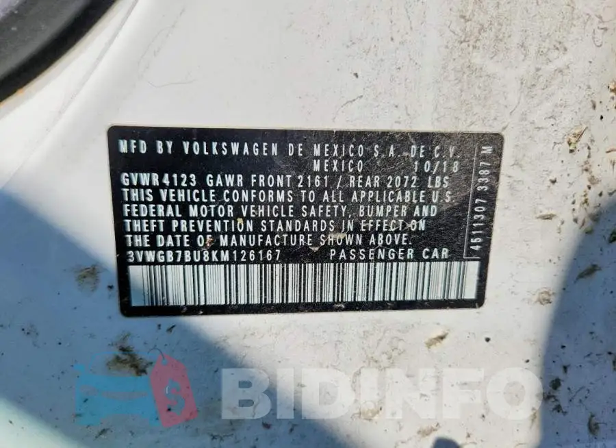 3VWGB7BU8KM126167 Photo# 12