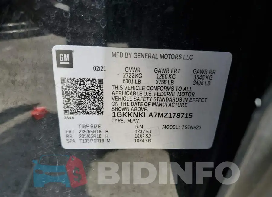 1GKKNKLA7MZ178715 Photo# 13