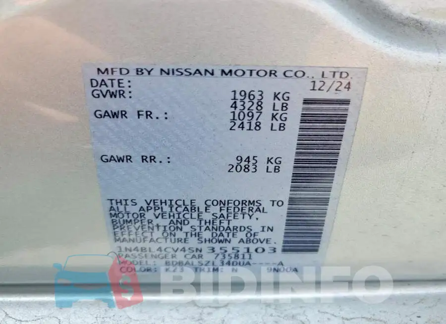 1N4BL4CV4SN355103 Photo# 12