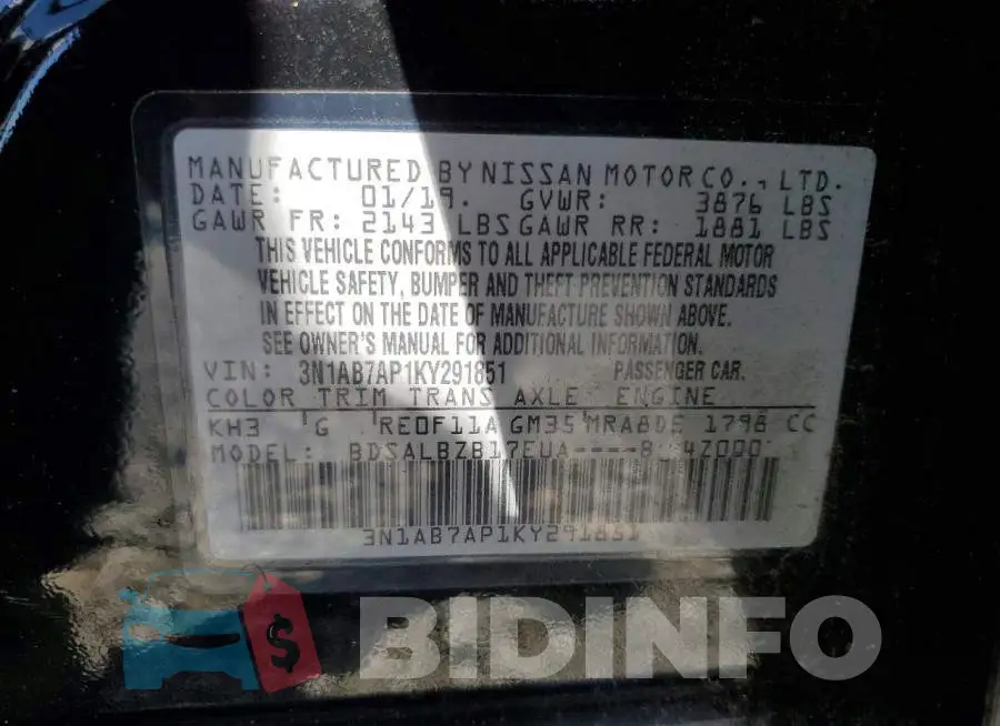 3N1AB7AP1KY291851 Photo# 12