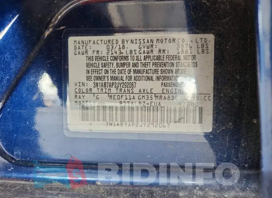 3N1AB7AP2JY292067 Photo# 13