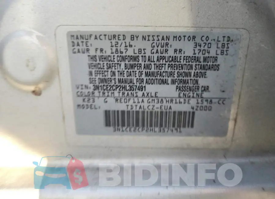 3N1CE2CP2HL357491 Photo# 13