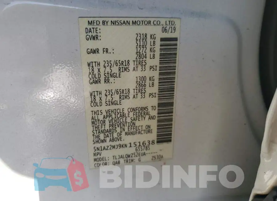 5N1AZ2MJ9KN151638 Photo# 13