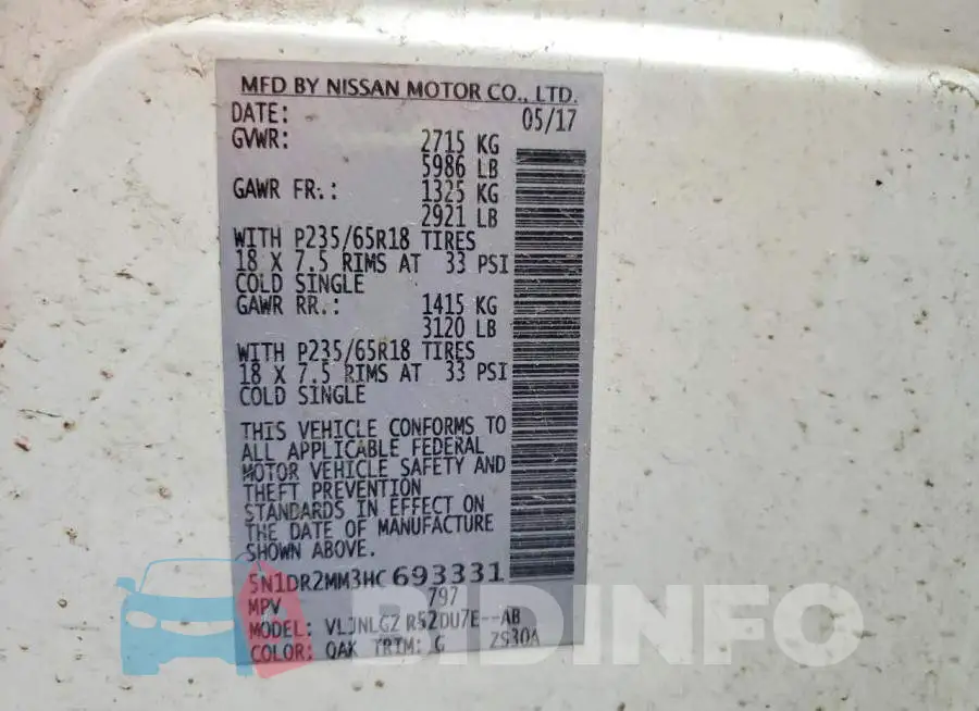 5N1DR2MM3HC693331 Photo# 13