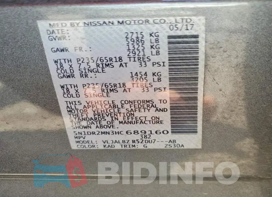 5N1DR2MN3HC689160 Photo# 12