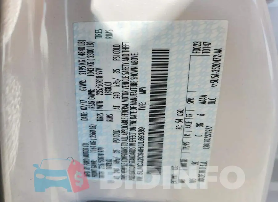 5LMCJ2C94HUL69389 Photo# 14