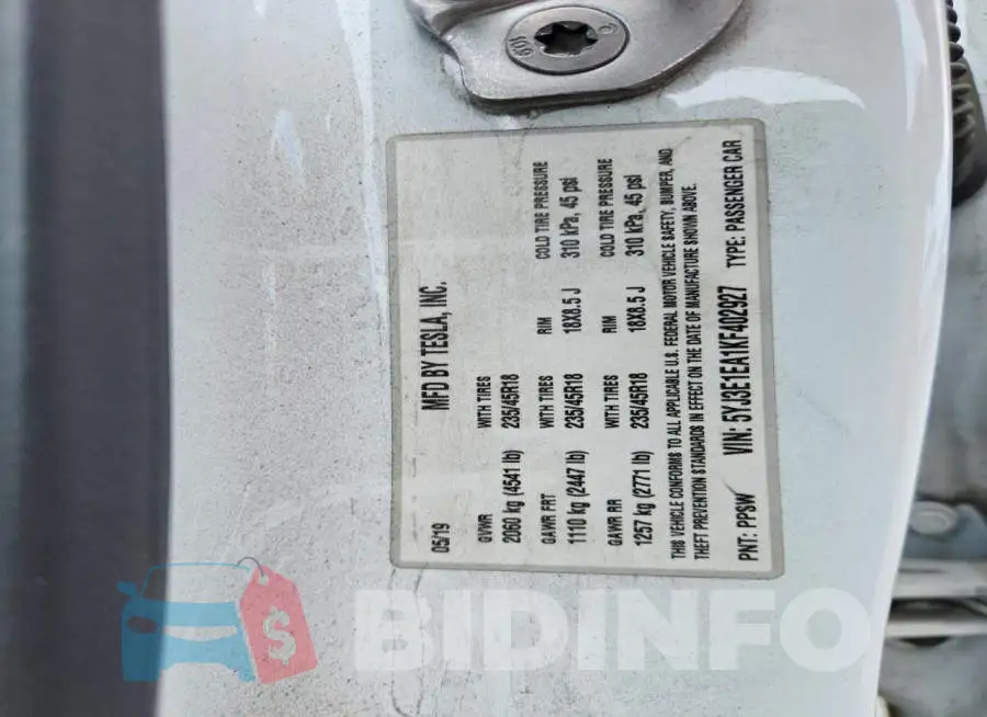 5YJ3E1EA1KF402927 Photo# 12