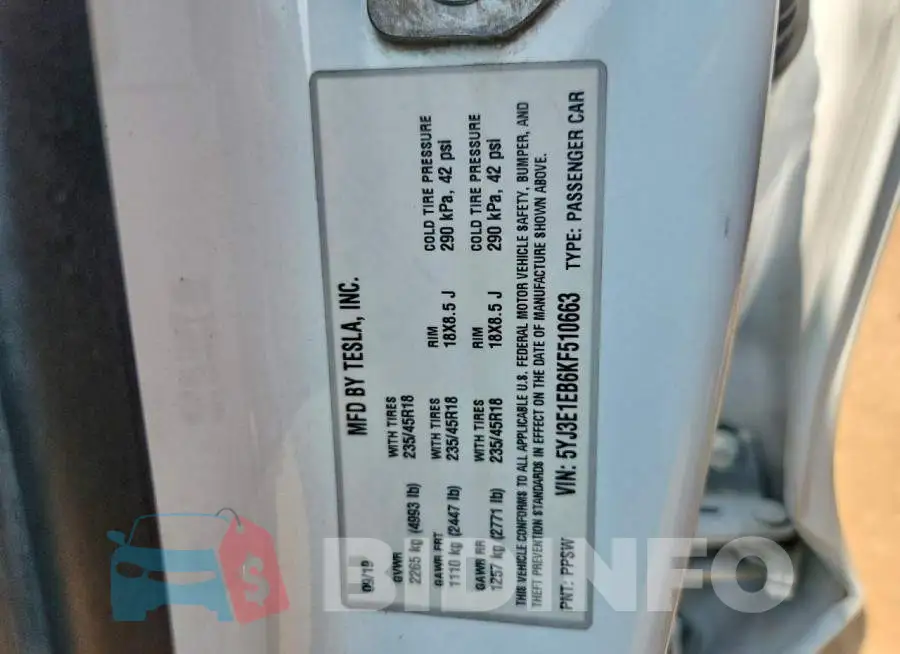 5YJ3E1EB6KF510663 Photo# 12