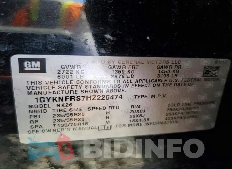 1GYKNFRS7HZ226474 Photo# 13