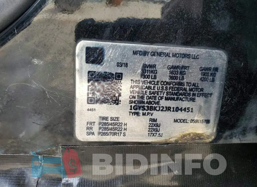 1GYS3BKJ2JR104451 Photo# 13