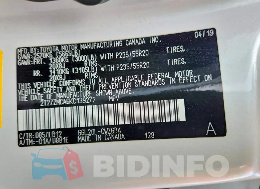 2T2ZZMCA6KC139272 Photo# 13
