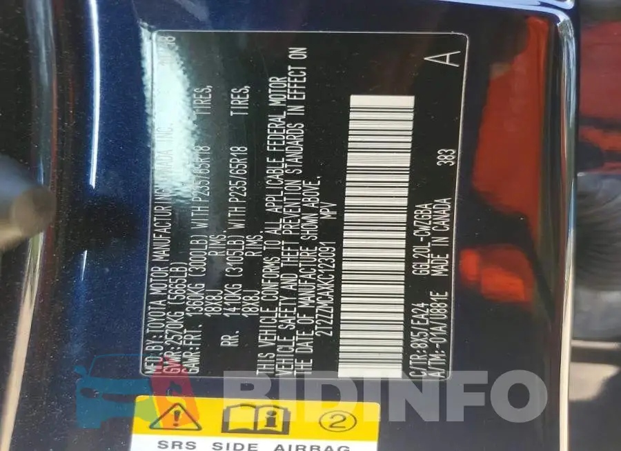 2T2ZZMCAXKC123091 Photo# 14