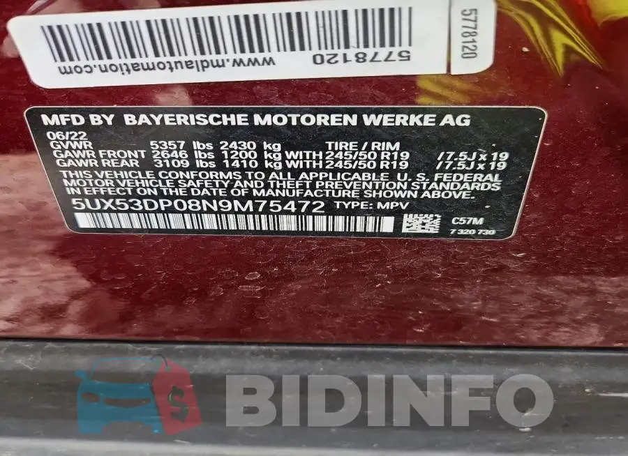 5UX53DP08N9M75472 Photo# 13