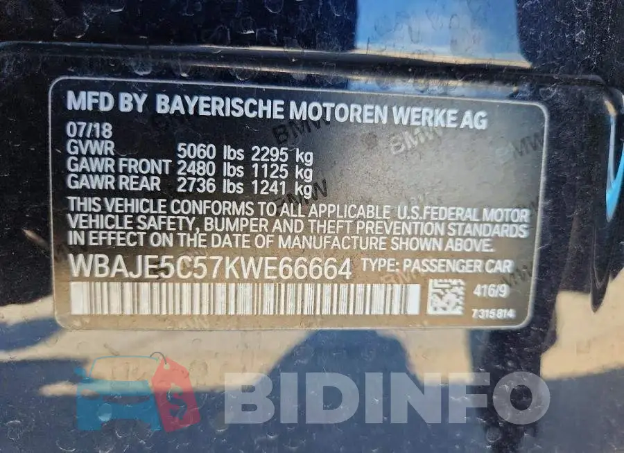 WBAJE5C57KWE66664 Photo# 12