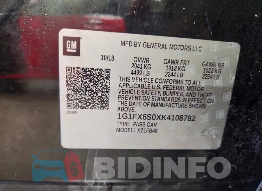 1G1FX6S0XK4108782 Photo# 12