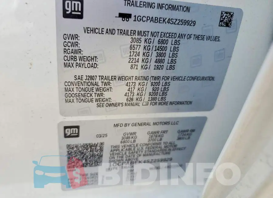1GCPABEK4SZ259929 Photo# 12