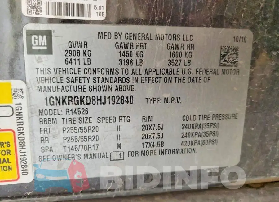 1GNKRGKD8HJ192840 Photo# 14
