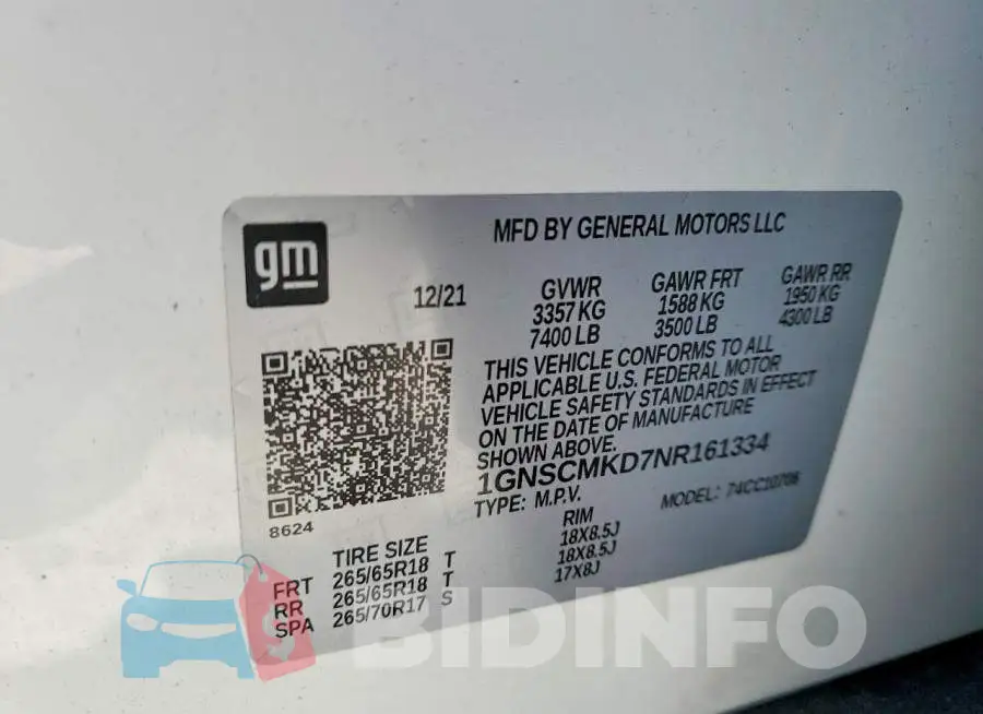 1GNSCMKD7NR161334 Photo# 13