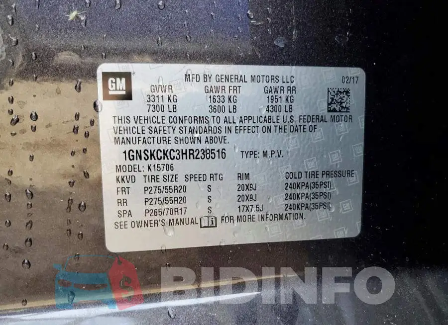 1GNSKCKC3HR238516 Photo# 13