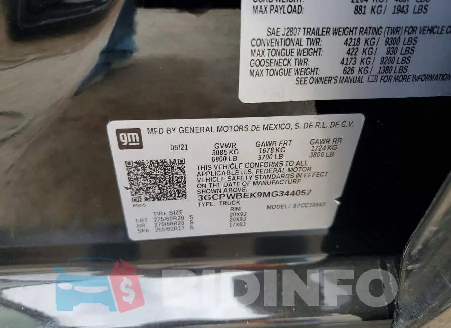 3GCPWBEK9MG344057 Photo# 12