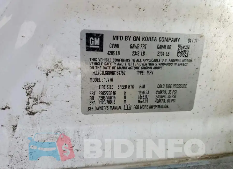 KL7CJLSB0HB184752 Photo# 12