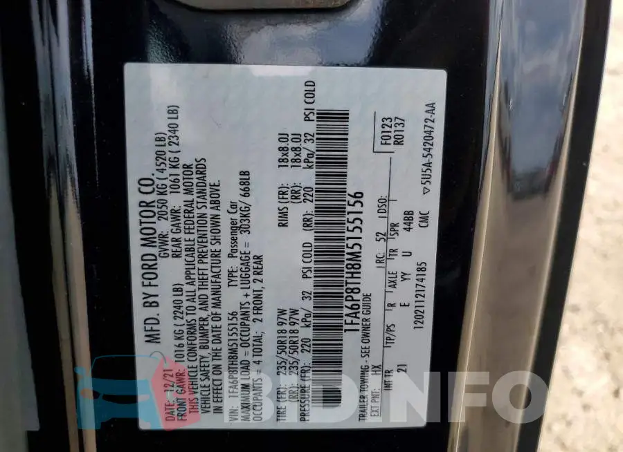 1FA6P8TH8M5155156 Photo# 12