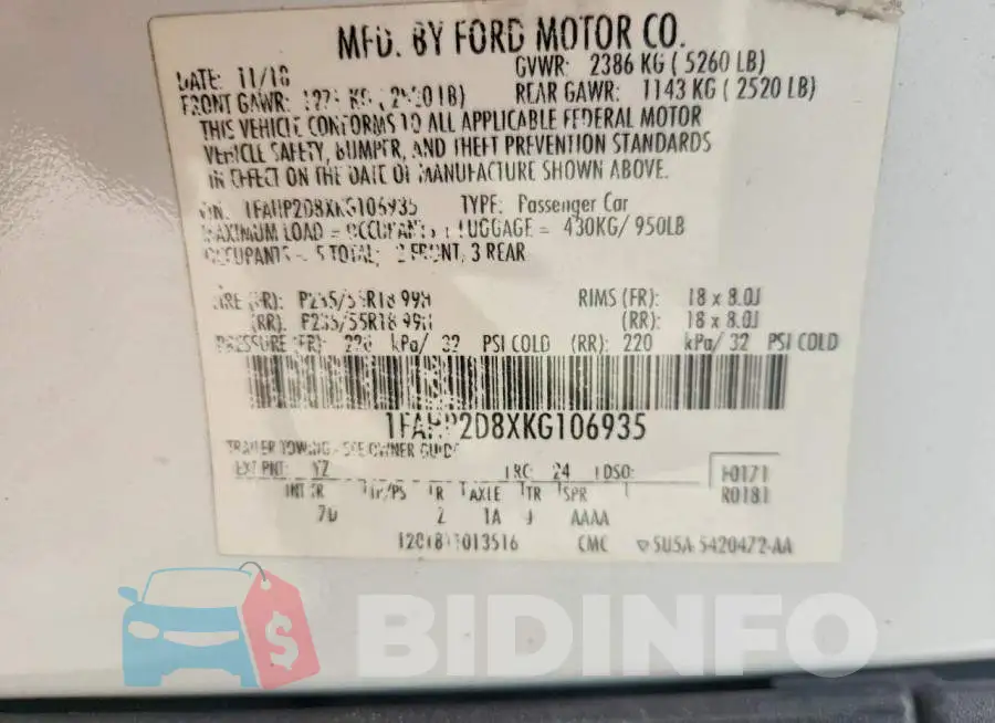 1FAHP2D8XKG106935 Photo# 12