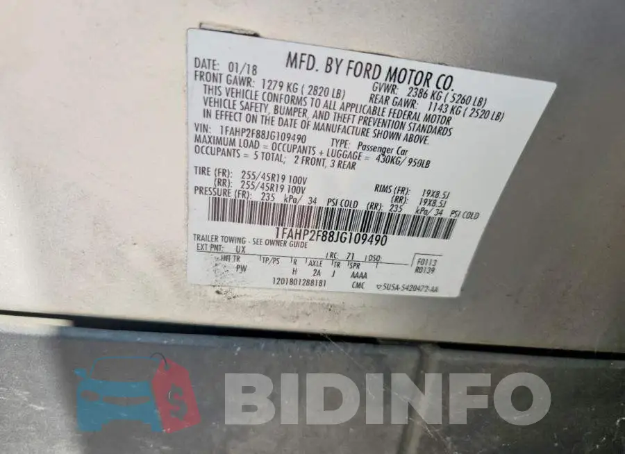 1FAHP2F88JG109490 Photo# 13