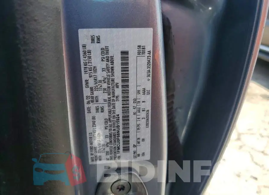 1FMCU0F68NUB15924 Photo# 13