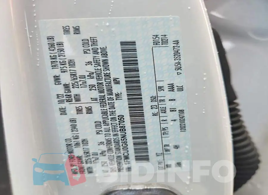 1FMCU0G65NUB87050 Photo# 13