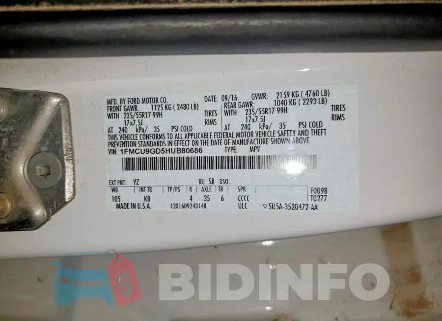 1FMCU9GD5HUB80686 Photo# 13