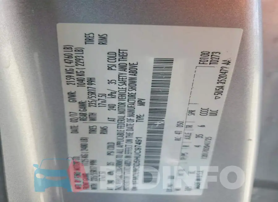 1FMCU9GD5HUC97491 Photo# 12
