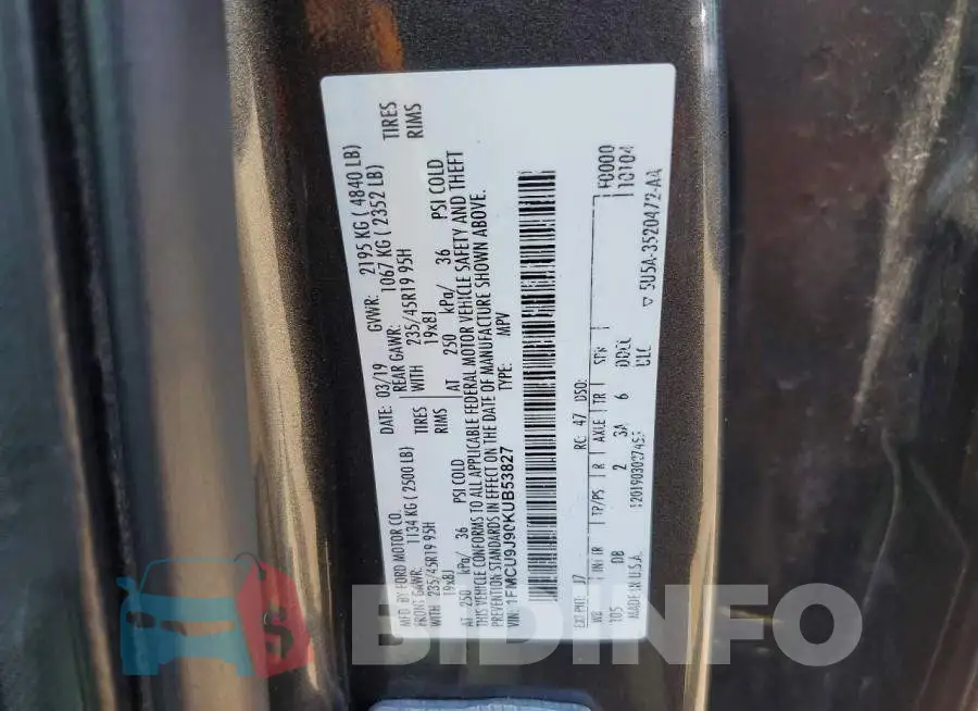 1FMCU9J90KUB53827 Photo# 13