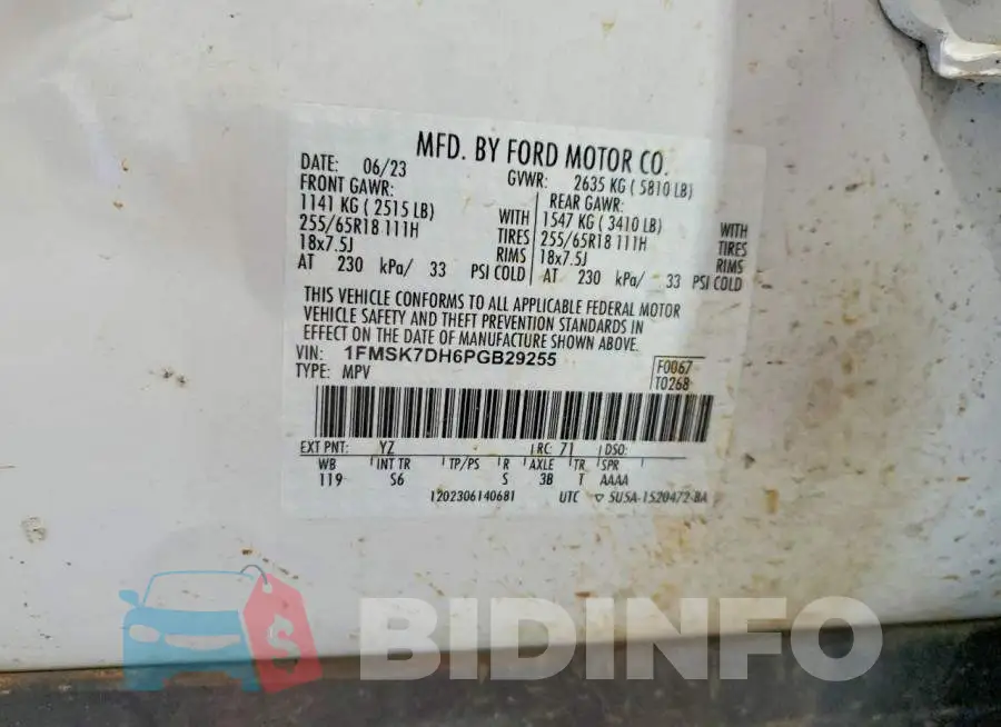 1FMSK7DH6PGB29255 Photo# 13