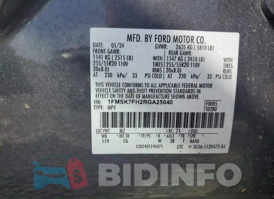 1FMSK7FH2RGA25040 Photo# 14