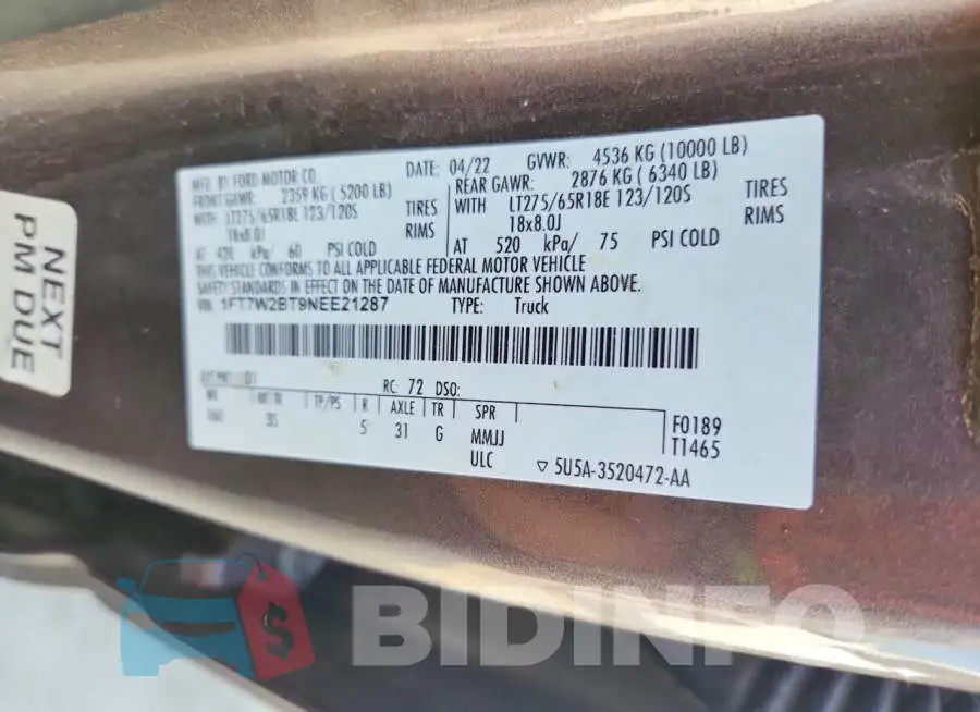 1FT7W2BT9NEE21287 Photo# 12