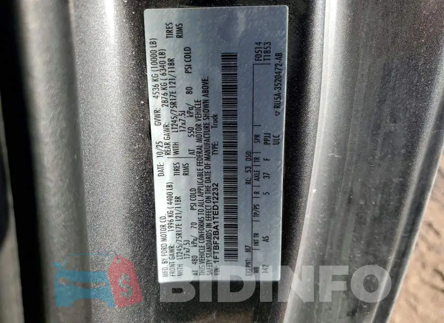 1FTBF2BA1TED12232 Photo# 12