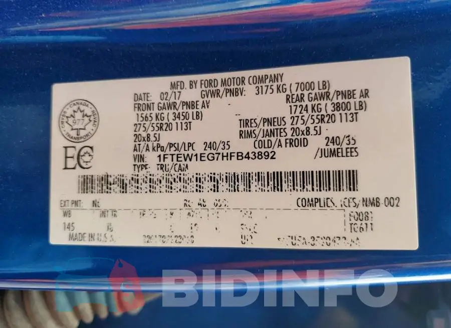 1FTEW1EG7HFB43892 Photo# 12