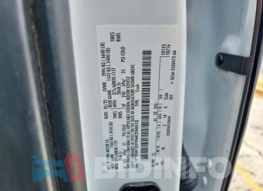 1FTEW1EP5NKD98012 Photo# 12