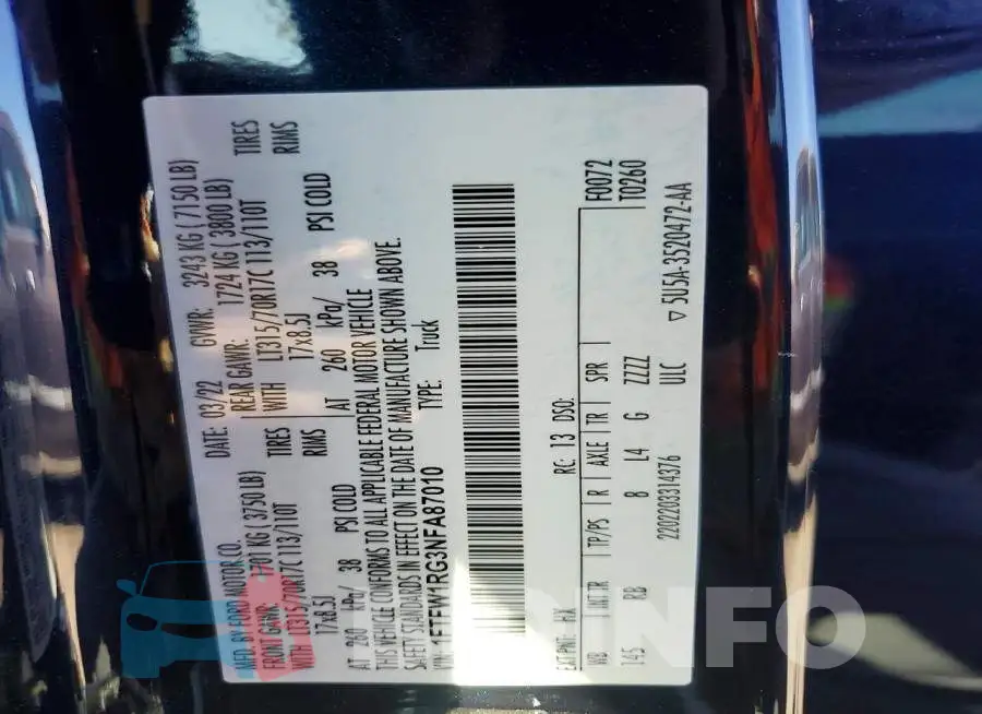 1FTFW1RG3NFA87010 Photo# 12