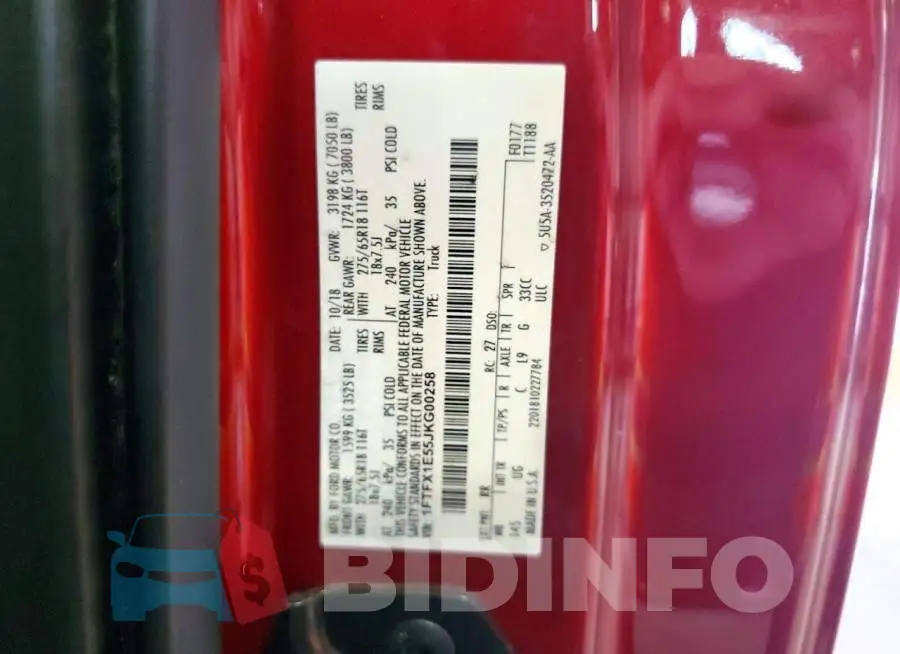 1FTFX1E55JKG00258 Photo# 12