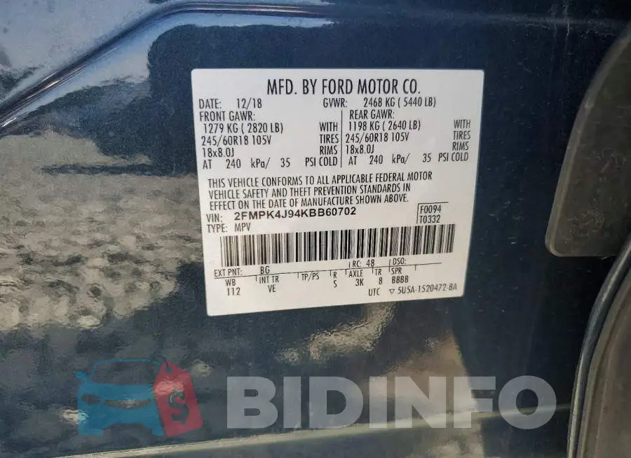 2FMPK4J94KBB60702 Photo# 13