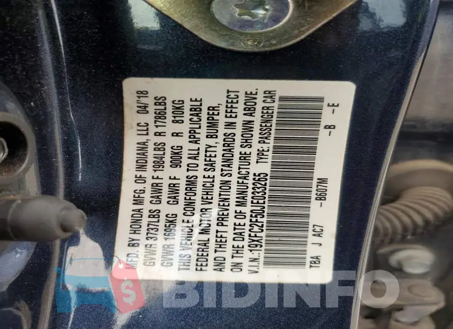 19XFC2F50JE033265 Photo# 12