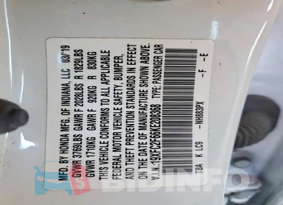 19XFC2F66KE208368 Photo# 12