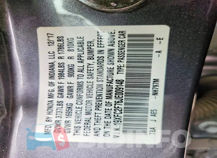 19XFC2F76JE009148 Photo# 12