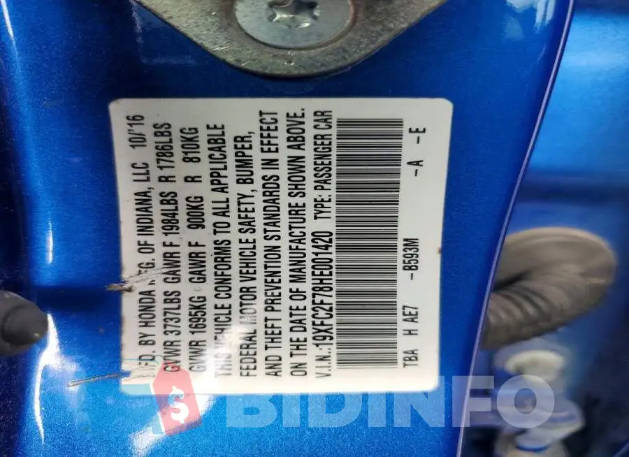 19XFC2F78HE001420 Photo# 12
