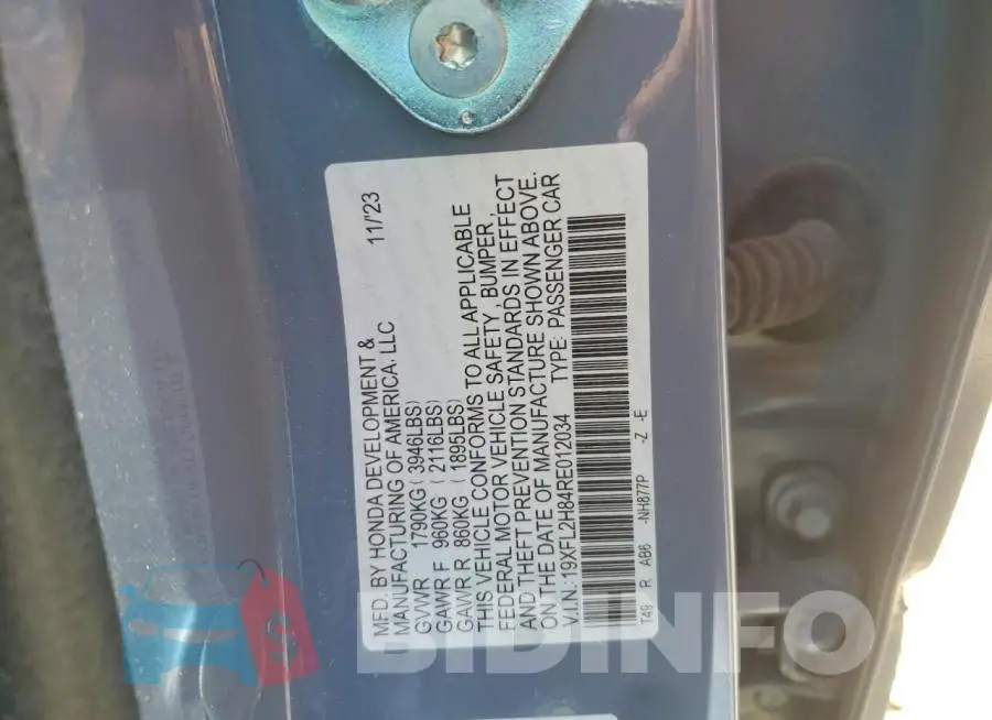 19XFL2H84RE012034 Photo# 12